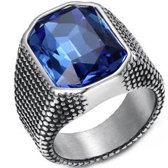***COI Titanium Black Silver Ring With Created Blue Sapphire/Red Ruby/Black Onyx-01310AA