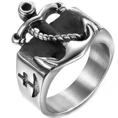 ***COI Titanium Black Silver Anchor Ring-01314AA