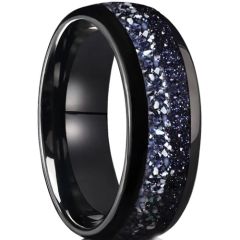 ***COI Black Tungsten Carbide Dome Court Ring With Meteorite-01321AA