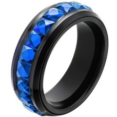 ***COI Black Titanium Rotating Ring With Created Blue Sapphire/Purple Amethyst/Red Ruby/Diamond-01323AA