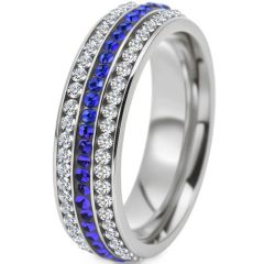 ***COI Titanium Gold Tone/Silver Ring With Created Blue Sapphire & Cubic Zirconia-01324AA