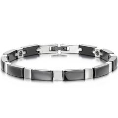 ***COI Titanium Black/White Ceramic Bracelet With Steel Clasp(Length: 7.87 inches)-01333AA