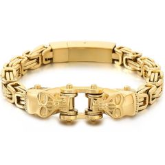 ***COI Titanium Black/Gold Tone/Silver Skull Bracelet With Steel Clasp(Length: 8.27 inches)-01337AA