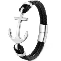 ***COI Titanium Anchor Genuine Leather Bracelet With Steel Clasp(Length: 8.27 inches)-01339AA