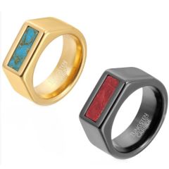 ***COI Tungsten Carbide Black/Gold Tone Ring With Turquoise/Carol-01341AA
