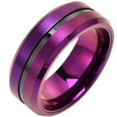 **COI Titanium Black Purple Center Groove Beveled Edges Ring-01342AA
