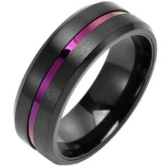 ***COI Titanium Black Purple Center Groove Beveled Edges Ring-01343AA