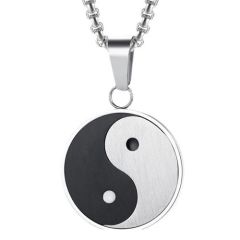 ***COI Titanium Black Silver Yin Yang Pendant-01346AA