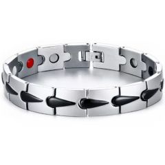 ***COI Titanium Black Silver Bracelet With Steel Clasp(Length: 8.27 inches)-01357AA