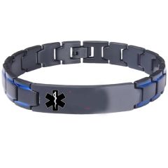 ***COI Titanium Black Blue Medical Alert Bracelet With Steel Clasp(Length: 8.46 inches)-01361AA