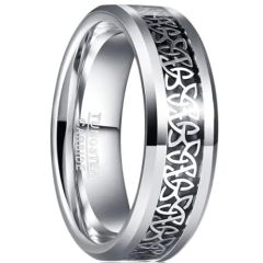 ***COI Tungsten Carbide Trinity Knots Beveled Edges Ring With Carbon Fiber-01365AA