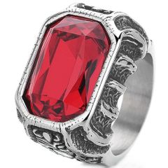 ***COI Titanium Black Silver Ring With Created Blue Sapphire/Red Ruby/Black Onyx/Green Emerald-01368AA