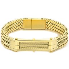 ***COI Titanium Black/Gold Tone/Silver Wire Bracelet With Steel Clasp(Length: 7.87 inches)-01378AA