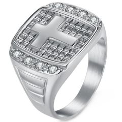 ***COI Titanium Black/Gold Tone/Silver Cross Ring With Cubic Zirconia-01381AA
