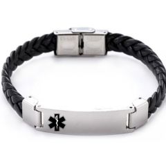 ***COI Titanium Medical Alert Genuine Leather Bracelet With Steel Clasp(Length: 8.27 inches)-01397AA