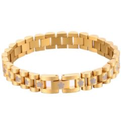 ***COI Titanium Black/Gold Tone/Silver Floral Bracelet With Steel Clasp(Length: 7.87 inches)-01407AA