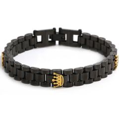 ***COI Titanium Black Gold Tone Crown Bracelet With Steel Clasp(Length: 8.27 inches)-01408AA