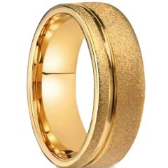 ***COI Gold Tone Tungsten Carbide Sandblasted Offset Groove Ring-01414AA