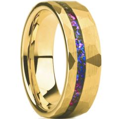 ***COI Gold Tone Tungsten Carbide Faceted Ring With Crushed Opal-01417AA