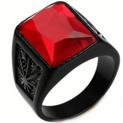 ***COI Black Titanium Ring With Created Red Ruby/Black Onyx-01421AA
