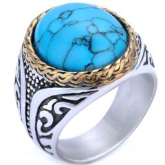 ***COI Titanium Black Gold Tone Silver Ring With Black Onyx/Created Green Emerald/Yellow Sapphire/Turquoise-01425AA