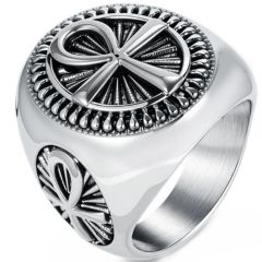 ***COI Titanium Black Gold Tone Silver/Silver Cross Ring-01430AA