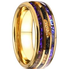 ***COI Gold Tone Tungsten Carbide Meteorite Crushed Opal & Gold Foil Dome Court Ring-01437AA