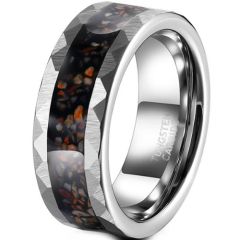 ***COI Tungsten Carbide Faceted Ring With Dinosaur Bone-01444AA