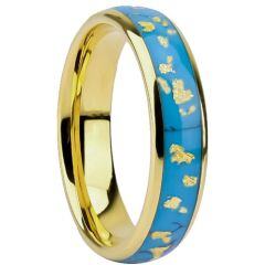 ***COI Gold Tone Tungsten Carbide Dome Court Ring With Turquoise & Gold Foil-01446AA