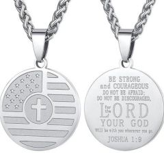 ***COI Titanium Black/Gold Tone/Silver American Flag Cross Prayer Pendant-01451AA