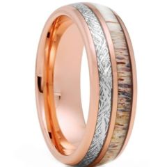 ***COI Rose Titanium Meteorite & Deer Antler Dome Court Ring-01452AA