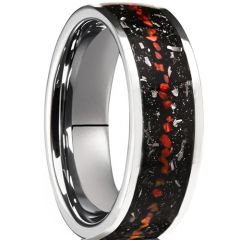 ***COI Tungsten Carbide Ring With Meteorite & Created Red Ruby-01456AA