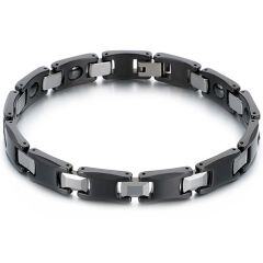 ***COI Tungsten Carbide Black Silver Bracelet With Steel Clasp(Length: 8.66 inches)-01475AA