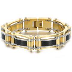 ***COI Titanium Gold Tone Silver Carbon Fiber Bracelet With Steel Clasp(Length: 8.46 inches)-01483AA