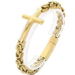 ***COI Titanium Black/Gold Tone/Silver Cross Bracelet With Steel Clasp(Length: 9.06 inches)-01484AA