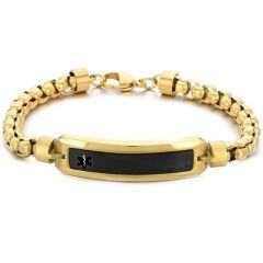 ***COI Titanium Black Gold Tone/Silver Medical Alert Bracelet With Steel Clasp(Length: 8.46 inches)-01485AA