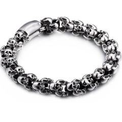 ***COI Titanium Black/Gold Tone/Silver Skull Bracelet With Steel Clasp(Length: 8.85 inches)-01494AA