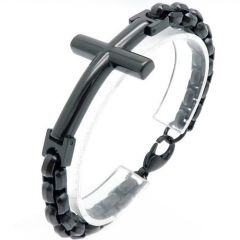 ***COI Titanium Black/Gold Tone/Silver Cross Bracelet With Steel Clasp(Length: 8.27 inches)-01495AA