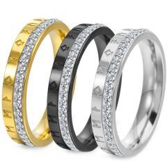 ***COI Titanium Black/Gold Tone/Silver Cubic Zirconia Ring With Runes-01497AA