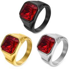 ***COI Titanium Black/Gold Tone/Silver Ring With Created Red Ruby-01498AA