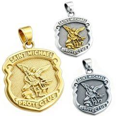 ***COI Titanium Silver/Gold Tone Silver/Gold Tone Saint Michael Protect Us Pendant-01502AA