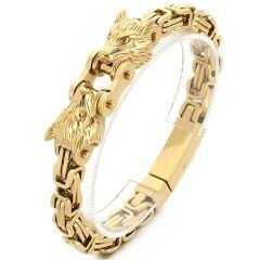 ***COI Titanium Black/Gold Tone/Silver Wolf Bracelet With Steel Clasp(Length: 8.27 inches)-01505AA