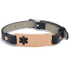 ***COI Titanium Black/Rose Medical Alert Genuine Leather Bracelet With Steel Clasp(Length: 8.27 inches)-01508AA