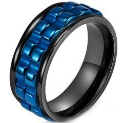 ***COI Titanium Black/Silver/Blue Blue Rotating Ring-01513AA