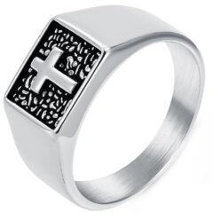***COI Titanium Black/Gold Tone/Silver Cross Ring-01518AA