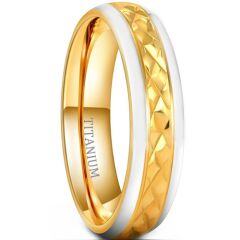 ***COI Titanium Gold Tone Silver Faceted Beveled Edges Ring-01519AA