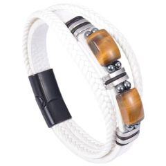 ***COI Titanium Tiger Eye/Blue Turquoise Genuine Leather Bracelet With Steel Clasp(Length: 8.27 inches)-01524AA