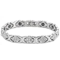 ***COI Titanium Gold Tone/Silver Cubic Zirconia Bracelet With Steel Clasp(Length: 8.66 inches)-01526AB