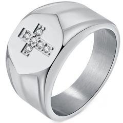 ***COI Titanium Black/Gold Tone/Silver Cross Ring With Cubic Zirconia-01528AA