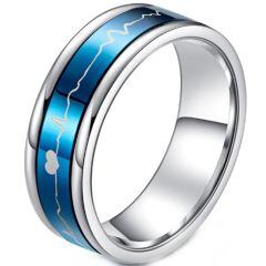 ***COI Titanium Black/Blue Silver Heartbeat & Heart Ring-01530AA